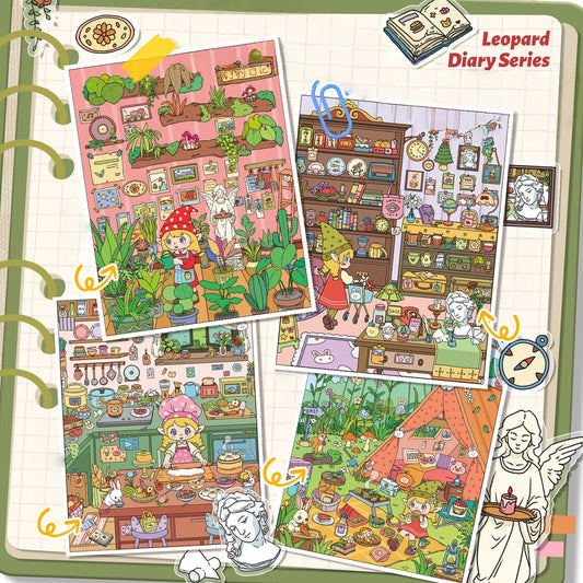 Leopard Diary Series 3D Sticker | 4 Cute Miniature Scenes