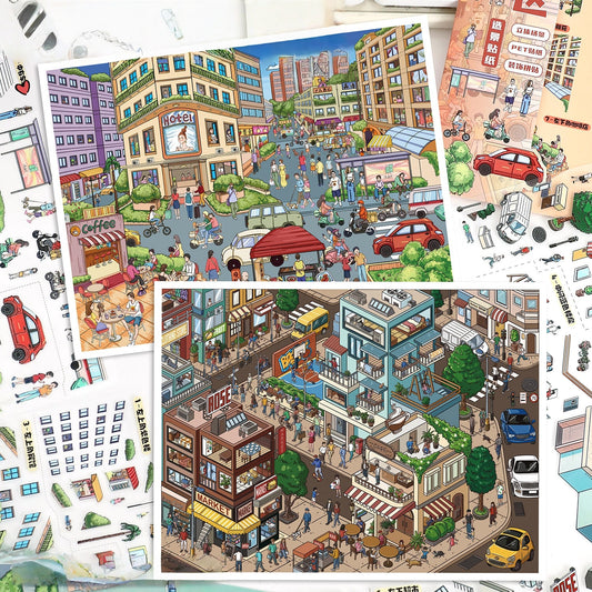 Streetscape 3D Sticker | 2 Cute Miniature Scenes