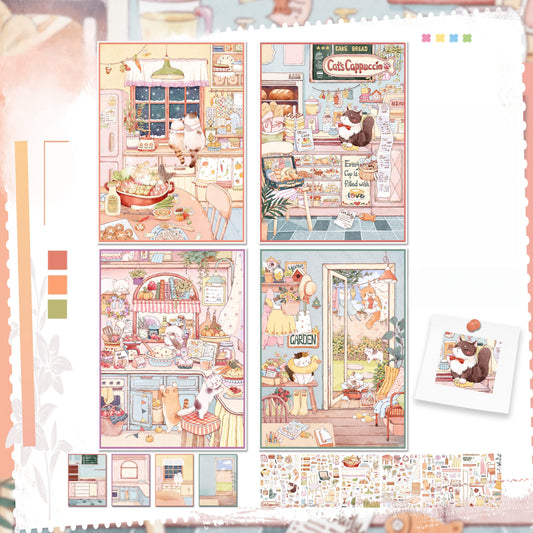 Cat's Daily Life 3D Sticker | 4 Cute Miniature Scenes