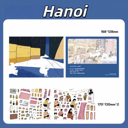 Awei‘s Travel Diary 3D Sticker | 4 Cute Miniature Scenes