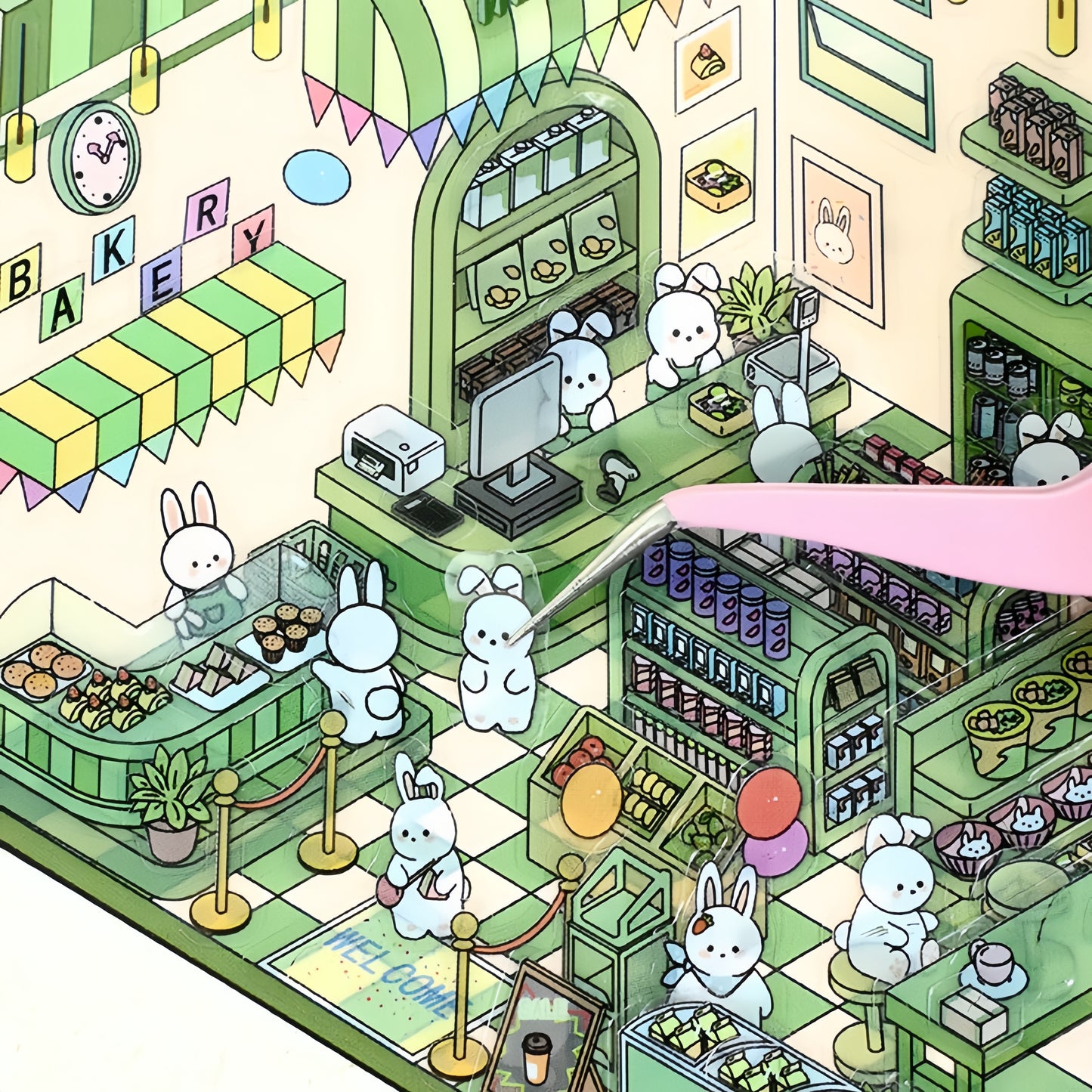 Tiny Animal's Shop 3D Sticker | 4 Cute Miniature Scenes