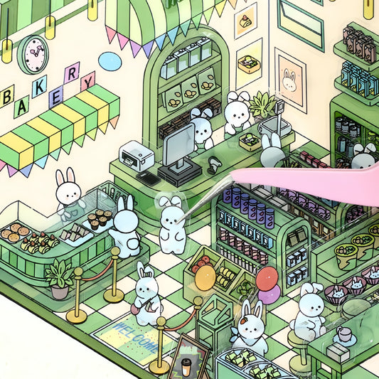 Tiny Animal's Shop 3D Sticker | 4 Cute Miniature Scenes