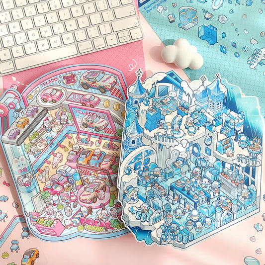 Simulation Management 3D Sticker | 4 Cute Miniature Scenes
