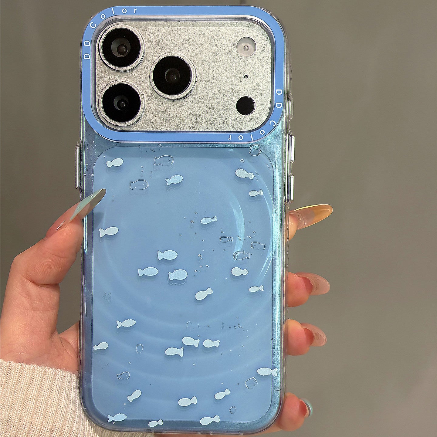 Translucent Blue Fish School Magnetic Stand Acrylic Phone Case
