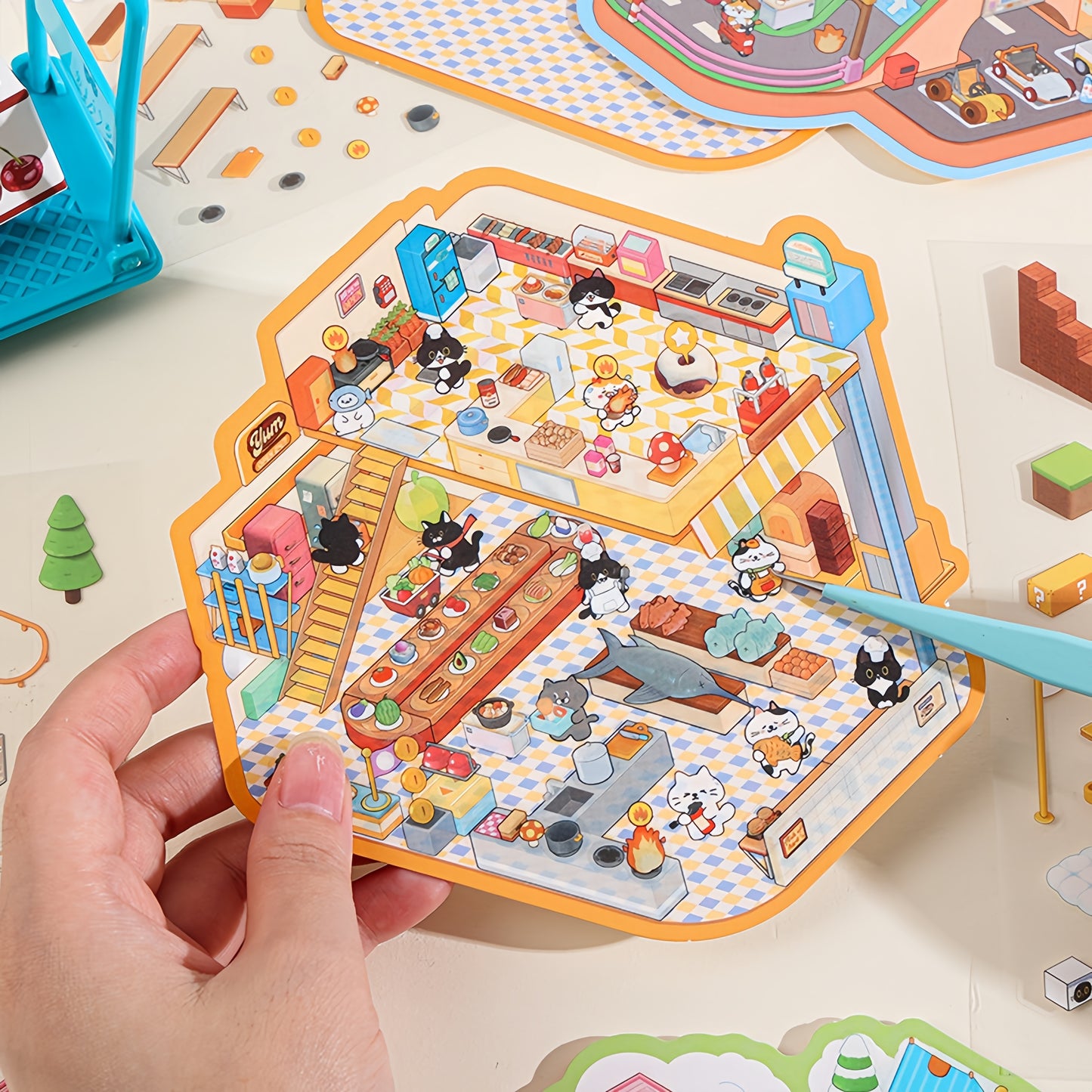 Cow Cat‘s Fun Daily 3D Sticker | 4 Cute Miniature Scenes