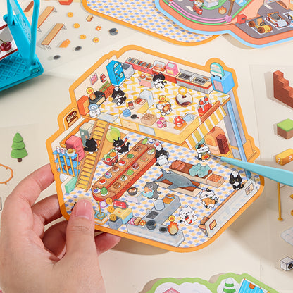 Cow Cat‘s Fun Daily 3D Sticker | 4 Cute Miniature Scenes