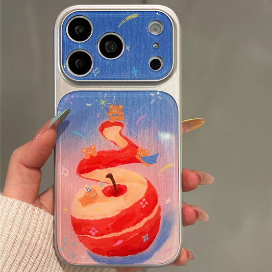 Powder Blue Gradient Red Apple Bear Acrylic Phone Case