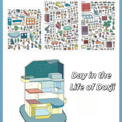 Dorji's Daily Life 3D Sticker | 2 Cute Miniature Scenes