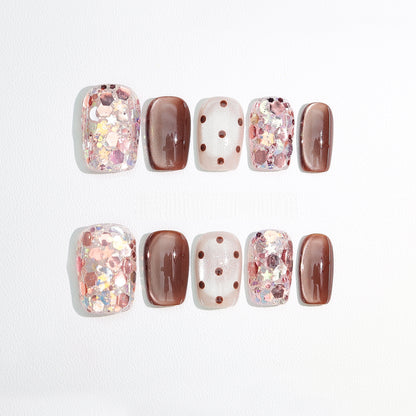 Cat-eye Dot Christmas Nail with Diamond - Short Coffin