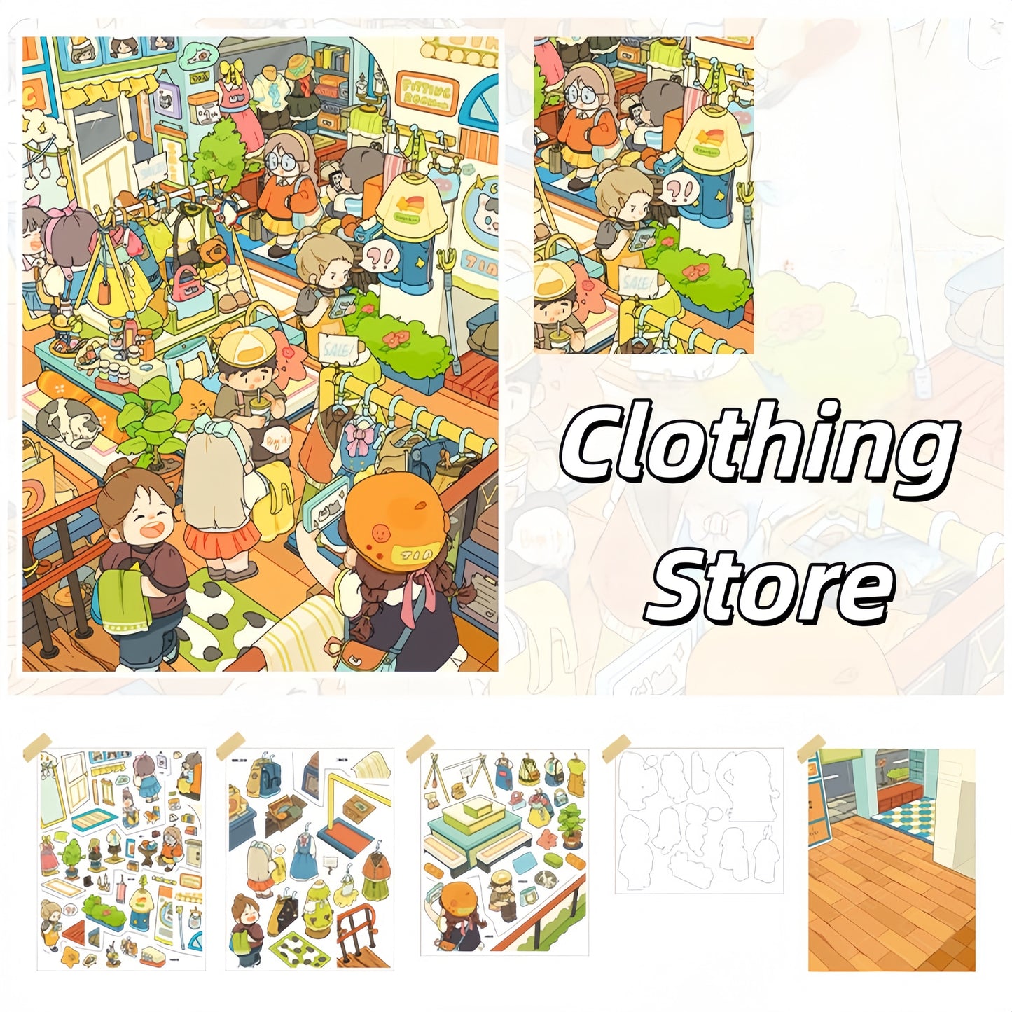 Busy Shop 3D Sticker | 4 Cute Miniature Scenes