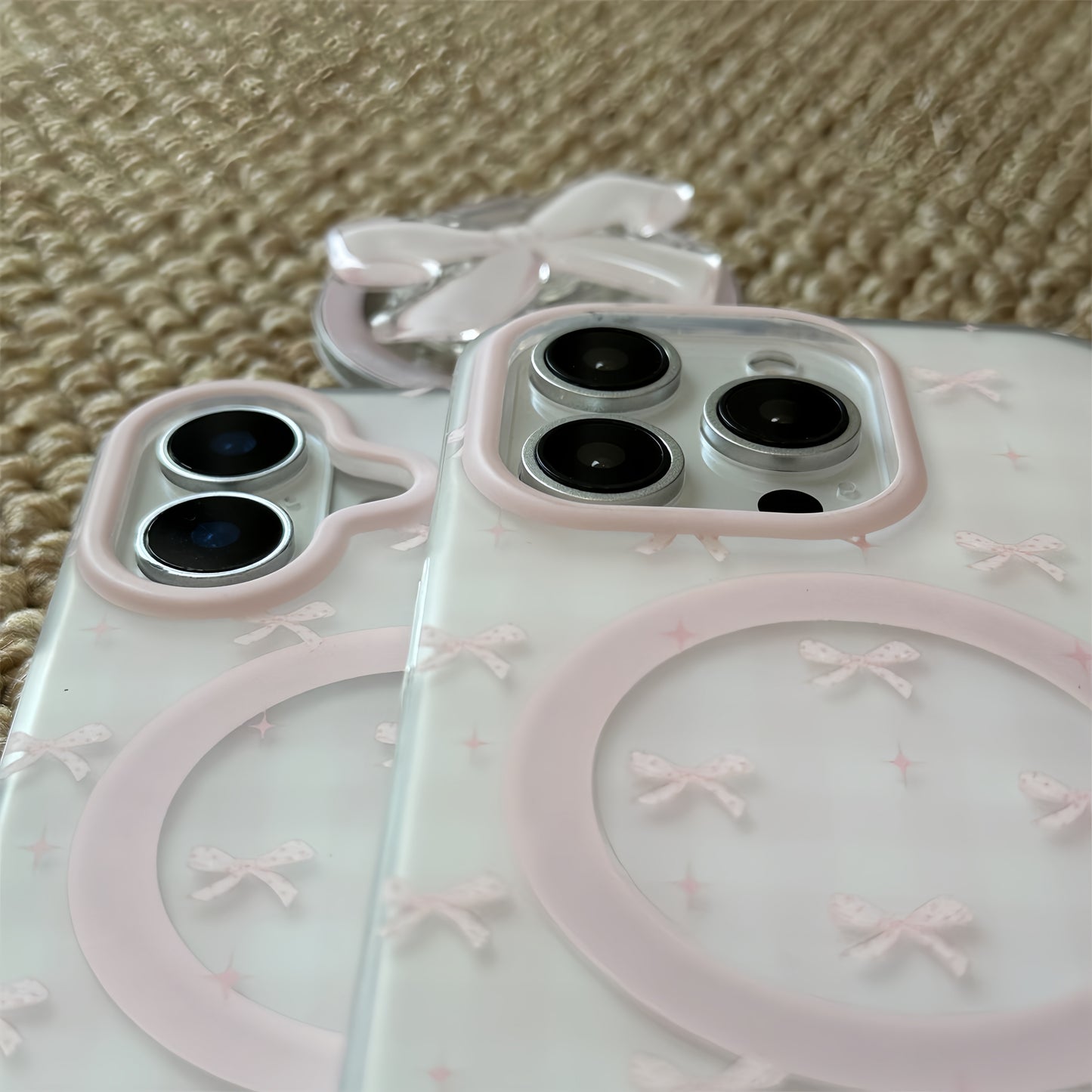 Pink Plaid Bow Magnetic Stand Acrylic Phone Case