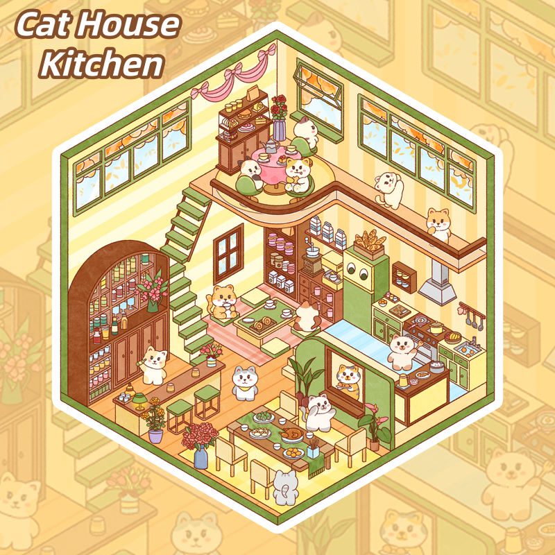 Cat House 3D Sticker | 4 Cute Miniature Scenes