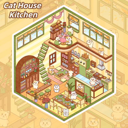 Cat House 3D Sticker | 4 Cute Miniature Scenes