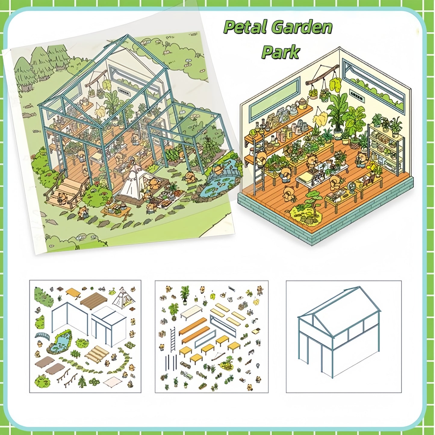 Square Box Town 3D Sticker | 4 Cute Miniature Scenes