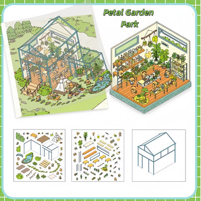 Square Box Town 3D Sticker | 4 Cute Miniature Scenes