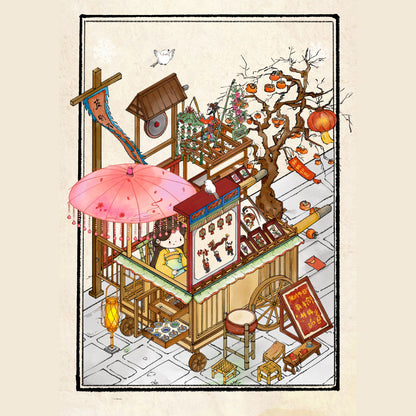 Traditional Chinese Folk Arts 3D Sticker | 4 Cute Miniature Scenes