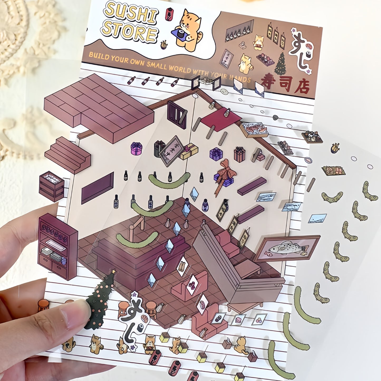 Tiny Animal's Shop 3D Sticker | 4 Cute Miniature Scenes