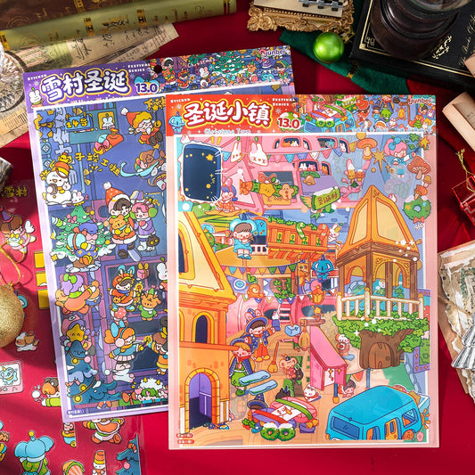 Christmas Town 3D Sticker | 2 Cute Miniature Scenes