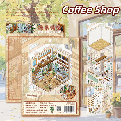 Vintage Shops 3D Sticker | 3 Cute Miniature Scenes