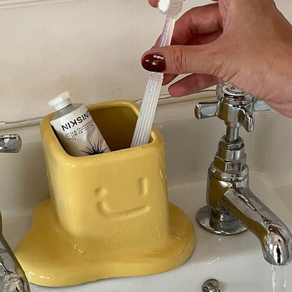 Melted Butter-Shaped Ceramic Pen Holder Desk Organizer