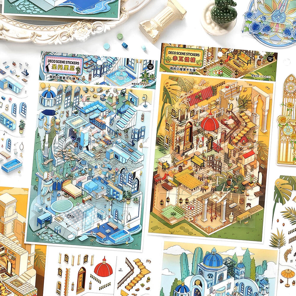 European-style Architecture 3D Sticker | 2 Cute Miniature Scenes