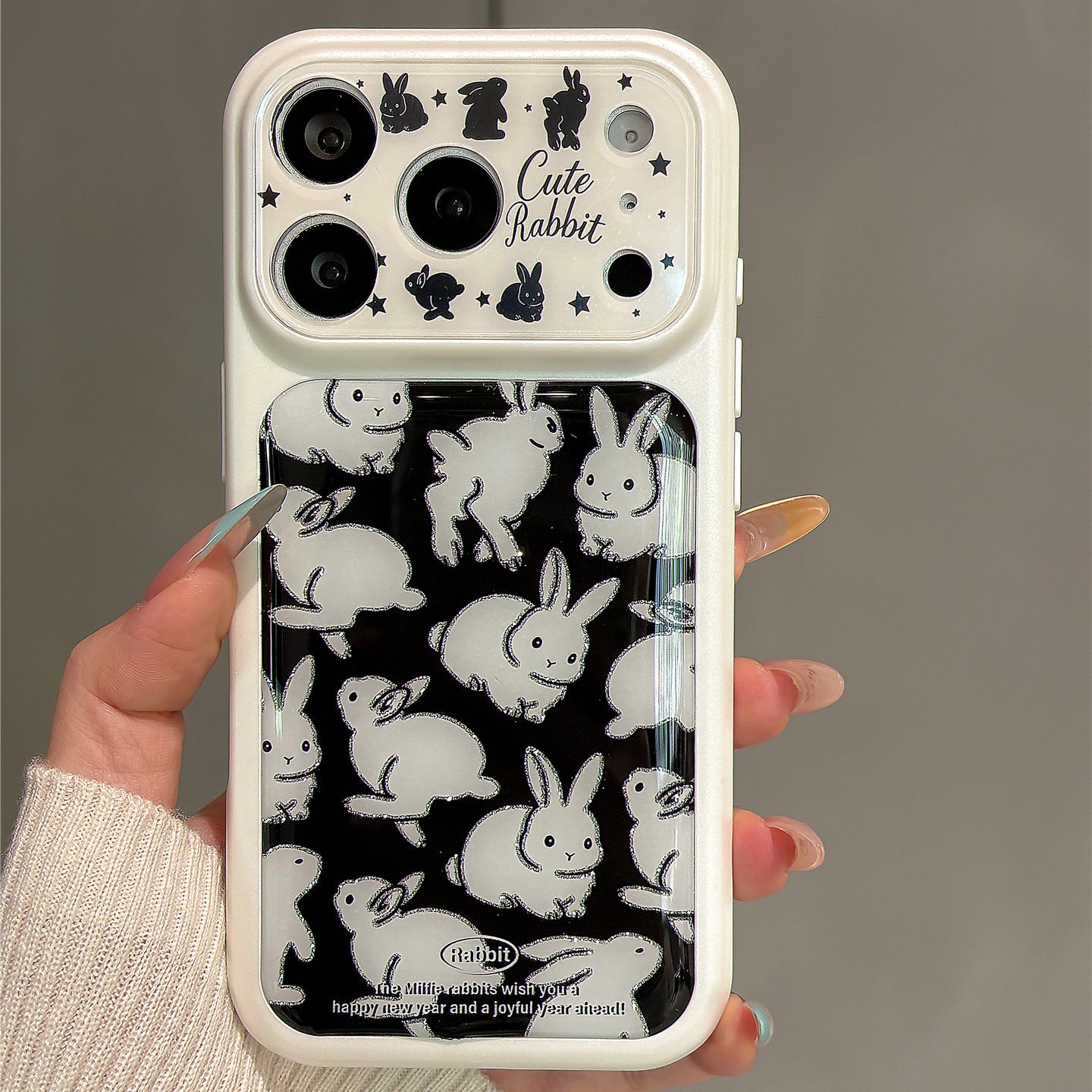 Glitter Line Little White Rabbit Acrylic Phone Case
