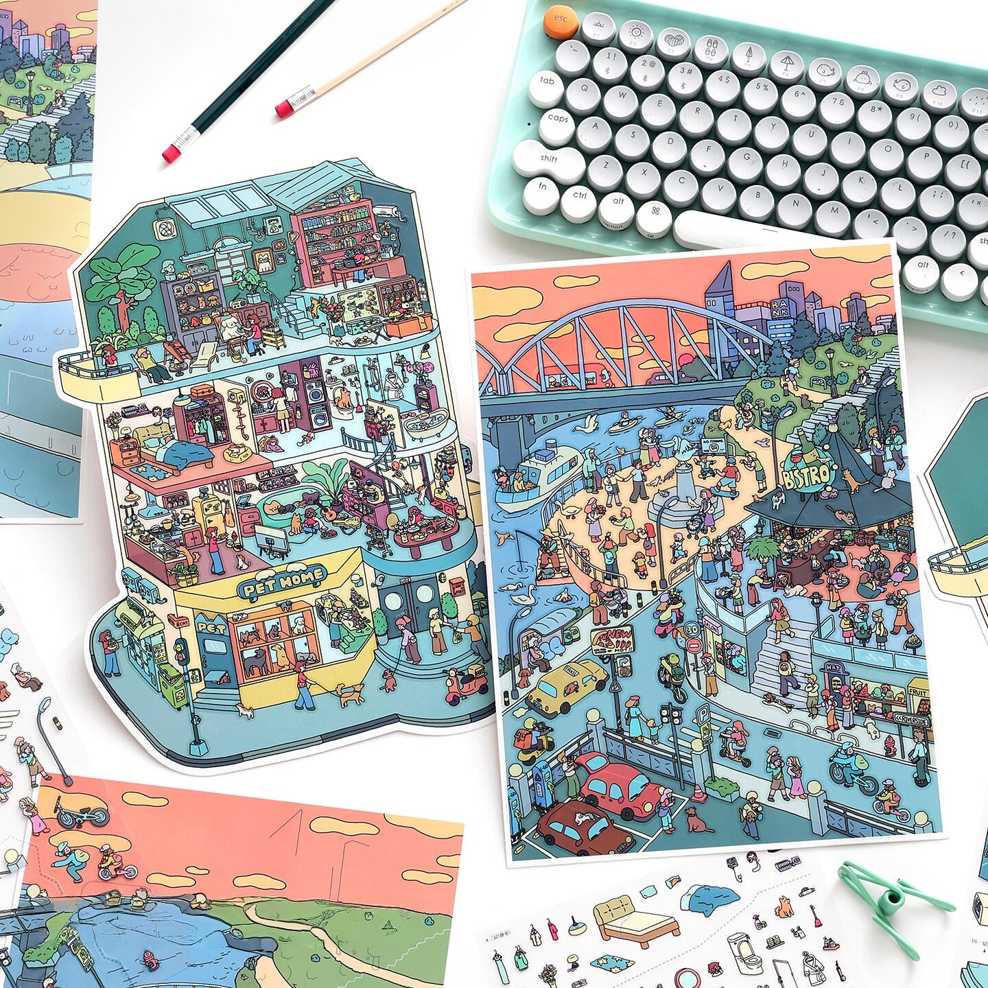 Dorji's Daily Life 3D Sticker | 2 Cute Miniature Scenes