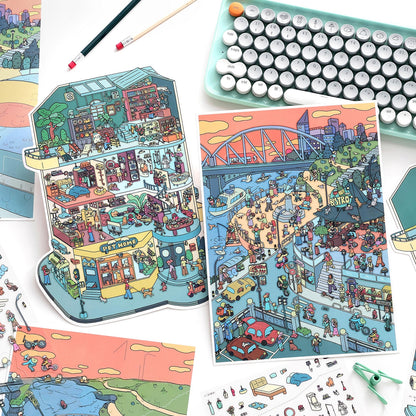 Dorji's Daily Life 3D Sticker | 2 Cute Miniature Scenes