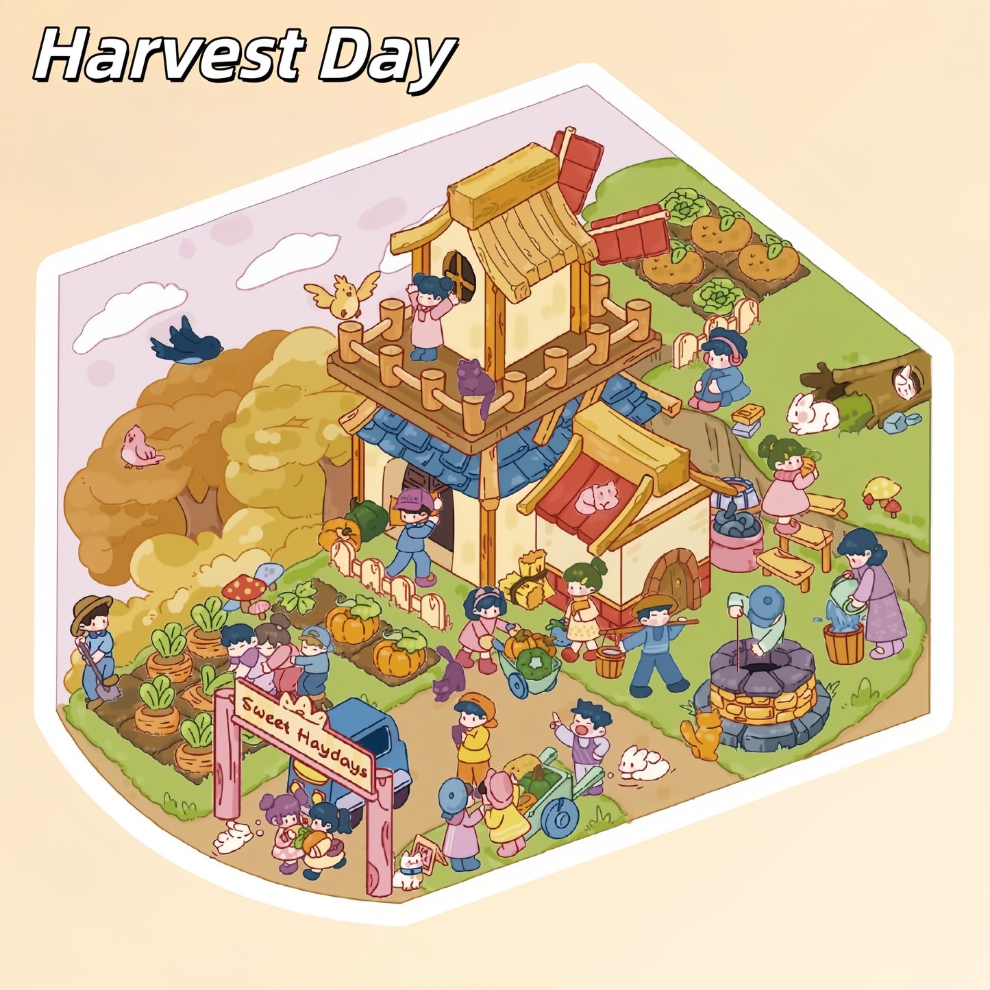 Sweet Farm 3D Sticker | 4 Cute Miniature Scenes