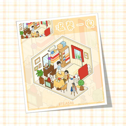 A Warm Family 3D Sticker | 5 Cute Miniature Scenes