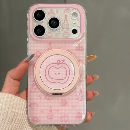 Pink Plaid Line Apple Magnetic Stand Acrylic Phone Case