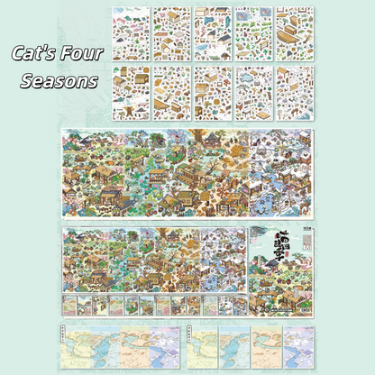 Cat's Four Seasons 3D Sticker | 4 Cute Miniature Scenes