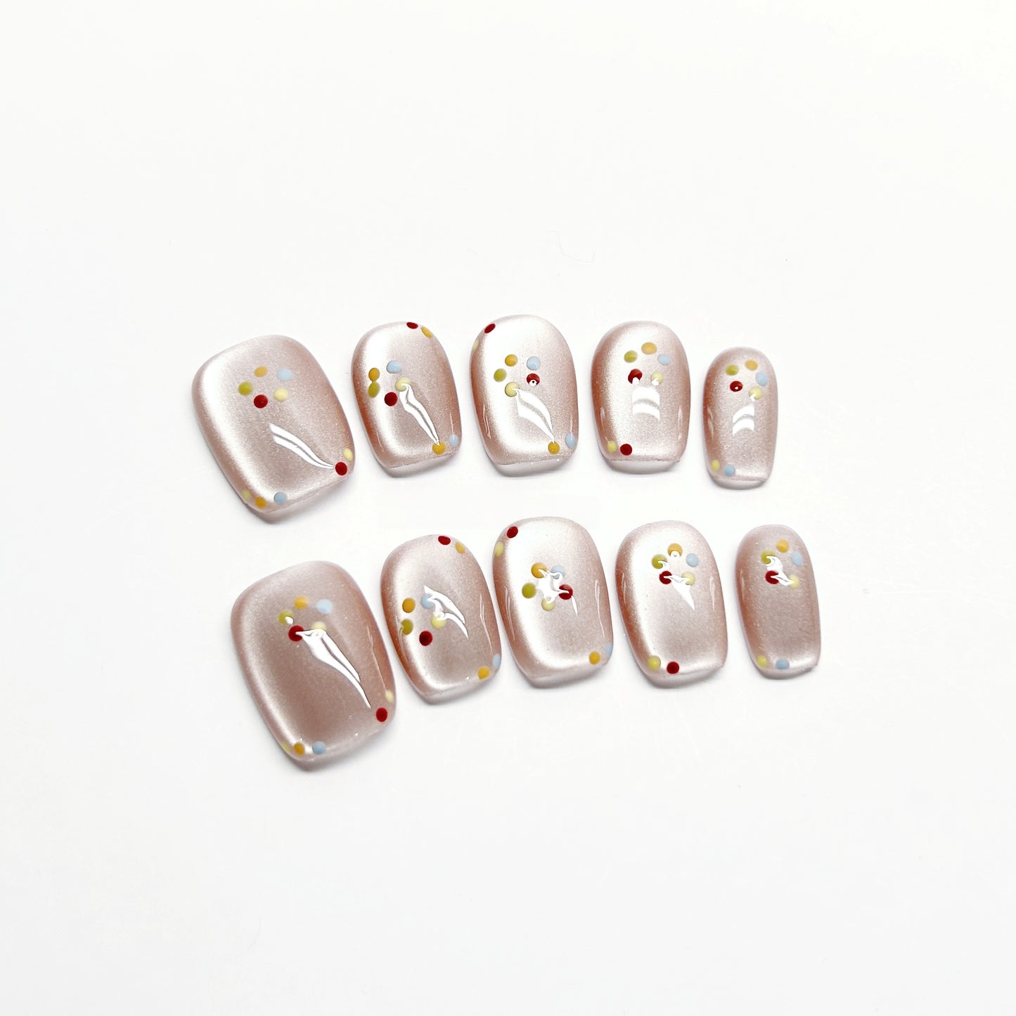 White Cat-Eye Dot Nails - Medium Square/Short Almond
