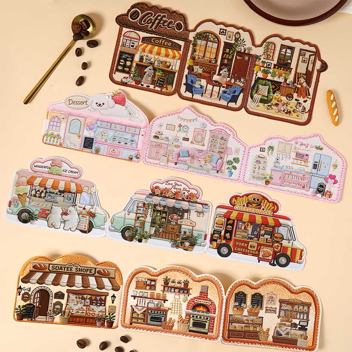 Embroidery Shop 3D Sticker | 4 Cute Miniature Scenes