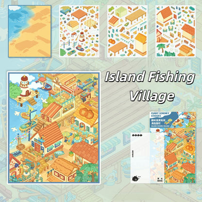 Scenic Towns 3D Sticker | 4 Cute Miniature Scenes