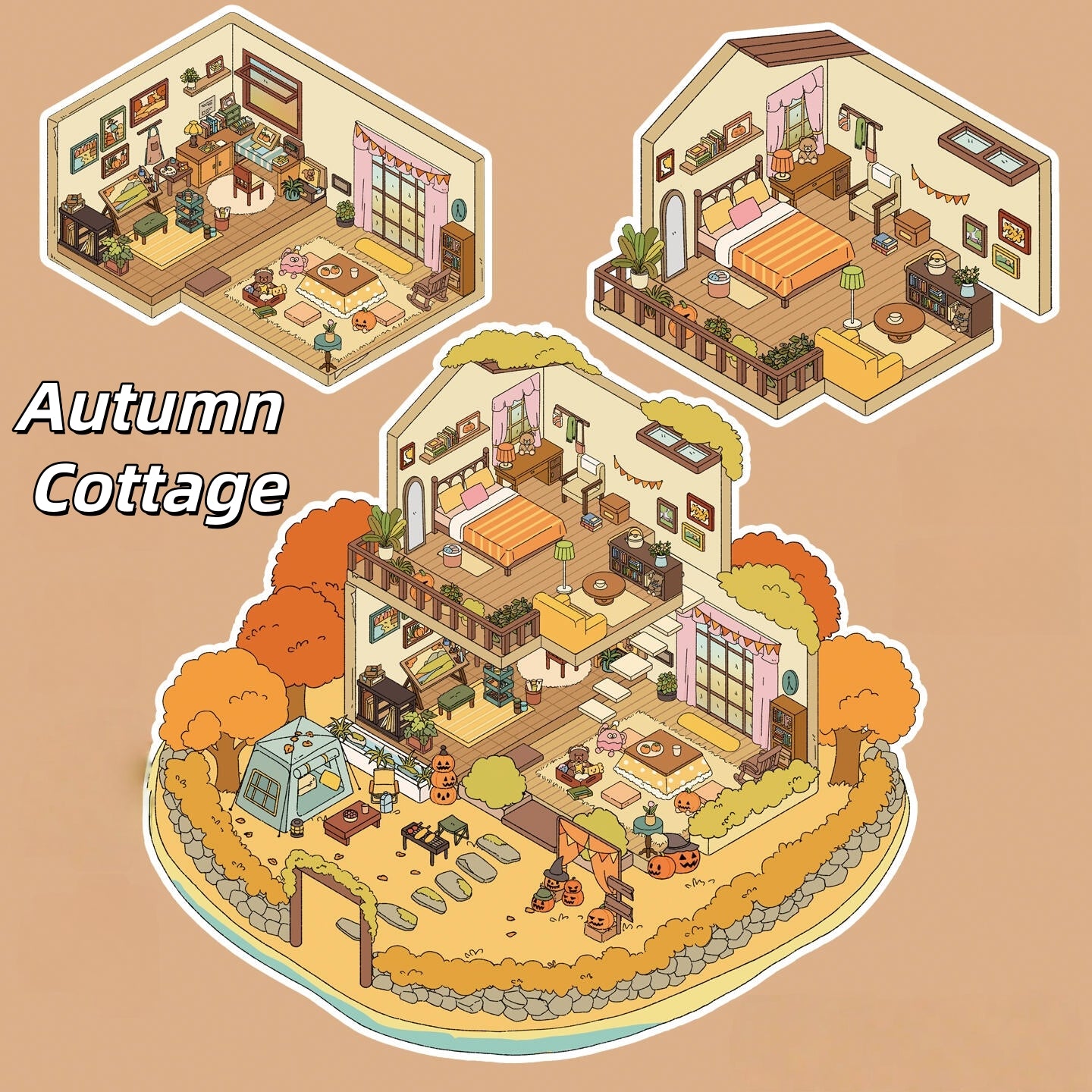 Four Seasons Invitation 3D Sticker | 4 Cute Miniature Scenes