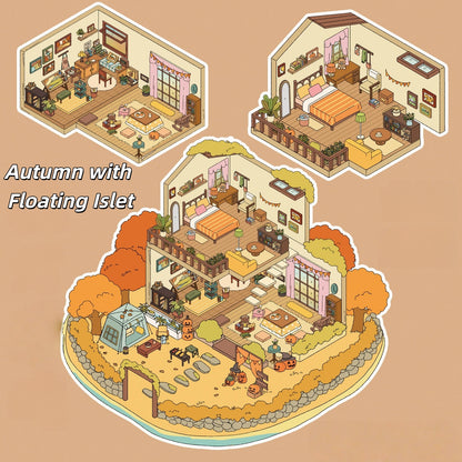 Four Seasons Invitation Letter 3D Sticker | 4 Cute Miniature Scenes
