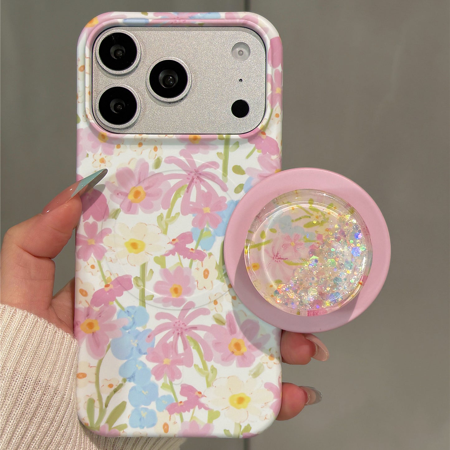 Flower Quicksand Magnetic Stand Acrylic Phone Case