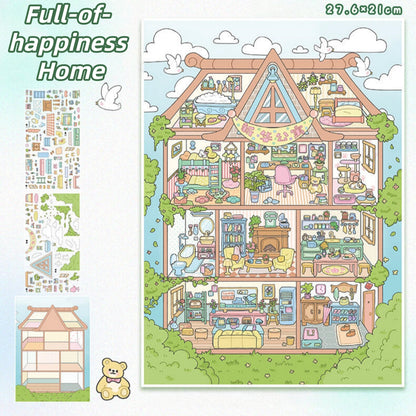 Grid Room Series 3D Sticker | 2 Cute Miniature Scenes