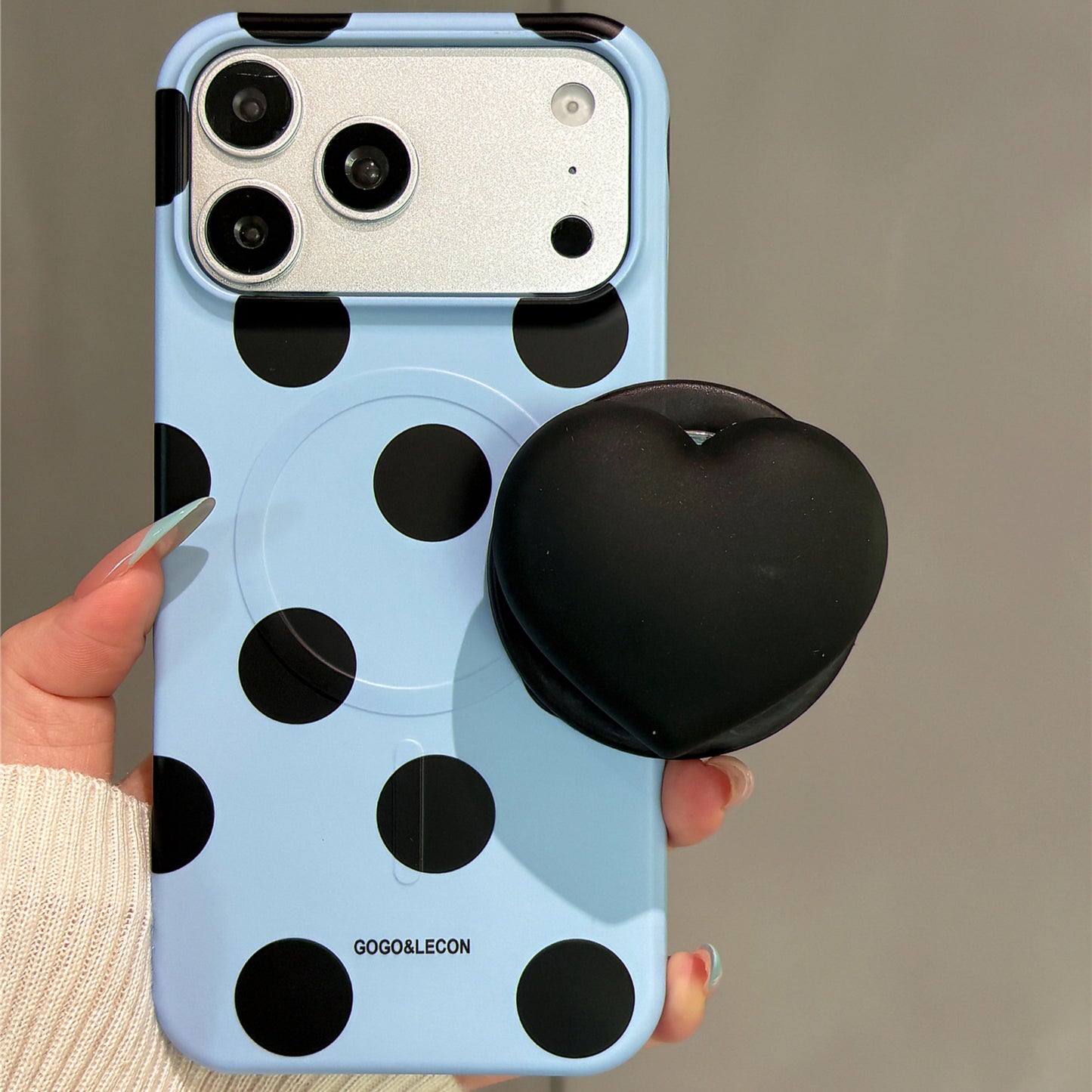 Blue Polka Dot Heart Magnetic Stand Acrylic Phone Case