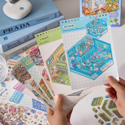 Cute Animal Business Town 3D Sticker Book