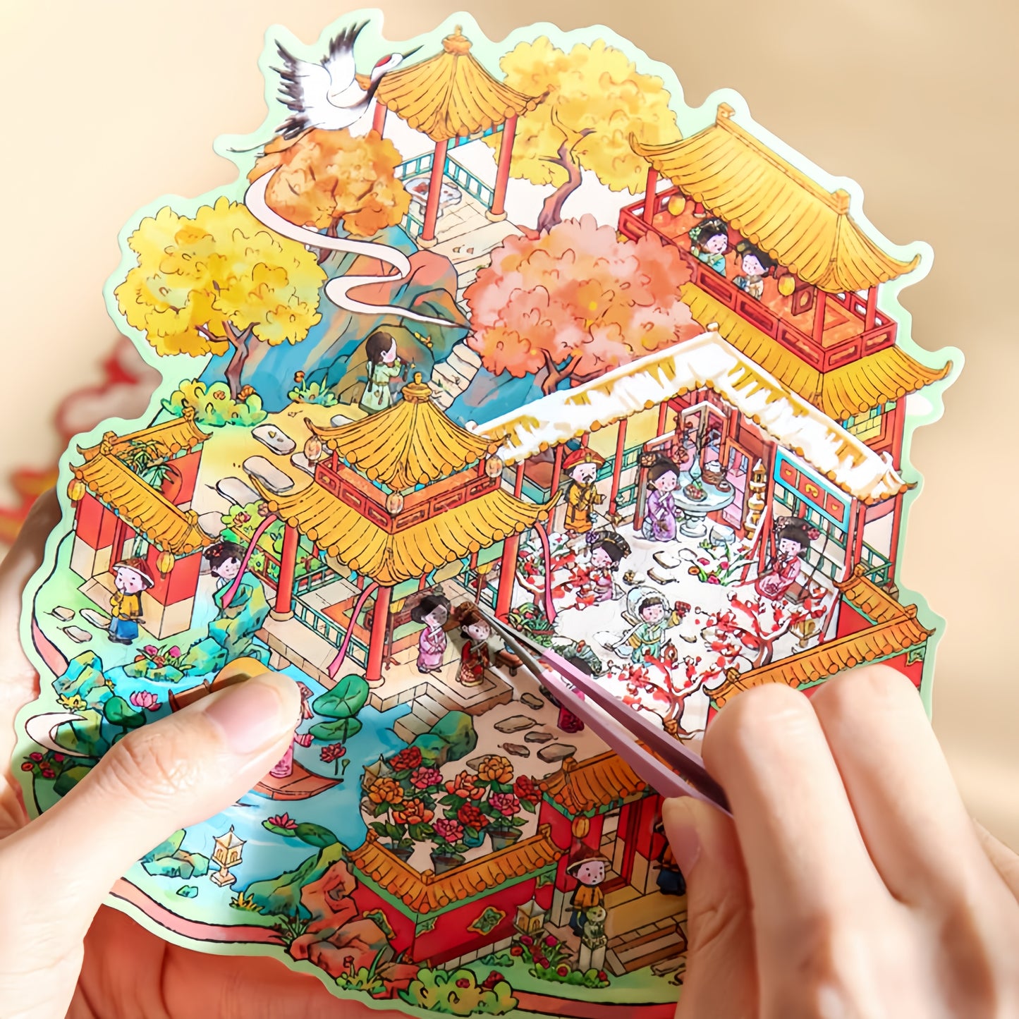 Ancient Court Life 3D Sticker | 2 Cute Miniature Scenes
