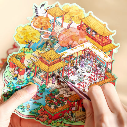 Ancient Court Life 3D Sticker | 2 Cute Miniature Scenes