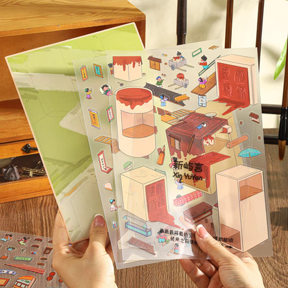 Four Arts 3D Sticker | 4 Cute Miniature Scenes