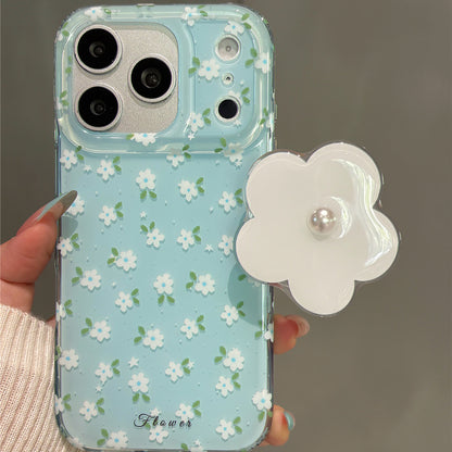 Mint Blue Little White Flowers Magnetic Stand Acrylic Phone Case