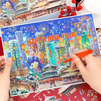 Happy New Year 3D Sticker | 4 Cute Miniature Scenes