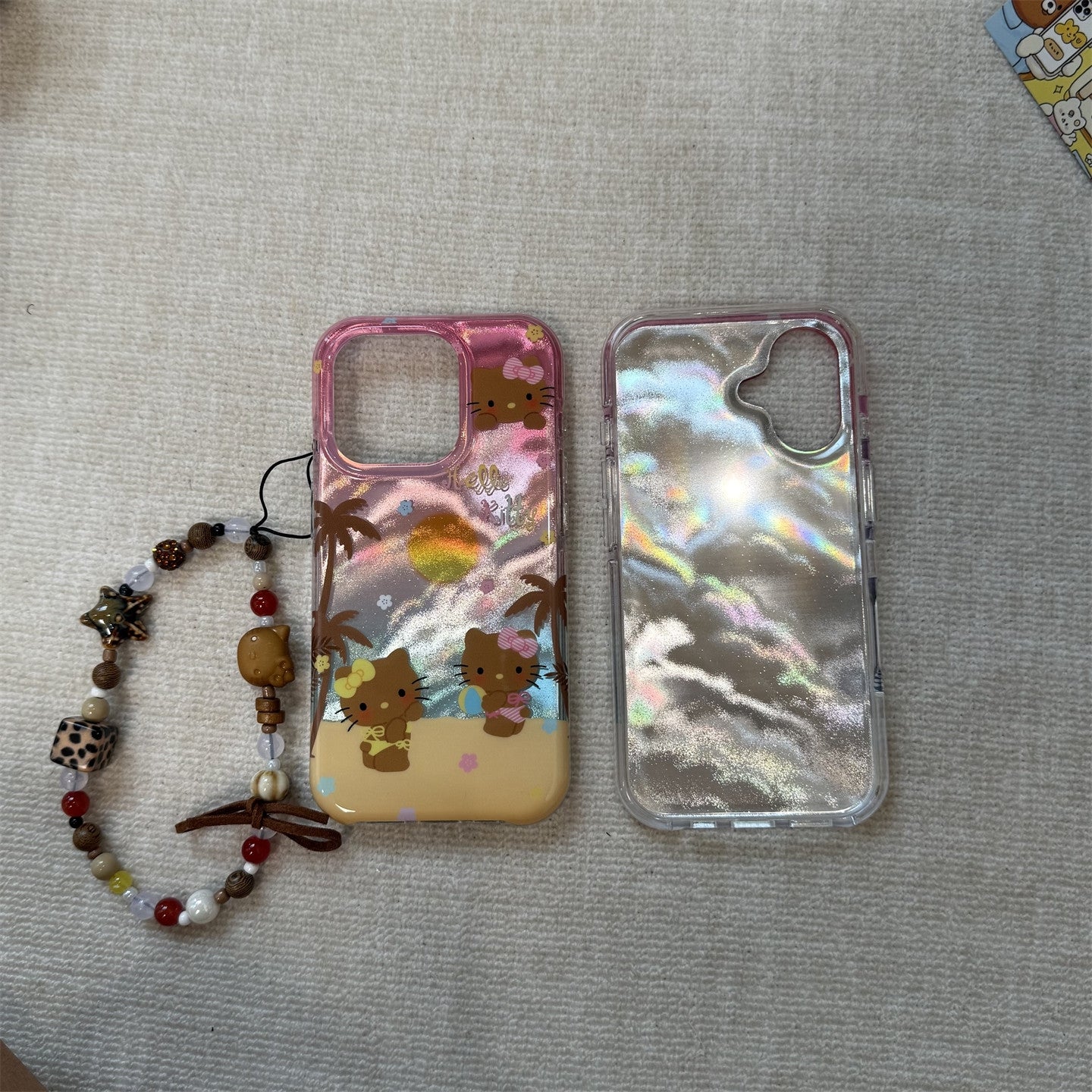 Glitter Beach Black Cat Acrylic Phone Case