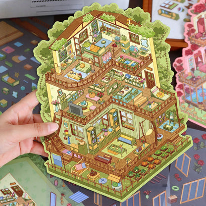 Vintage Villa 3D Sticker | 2 Cute Miniature Scenes