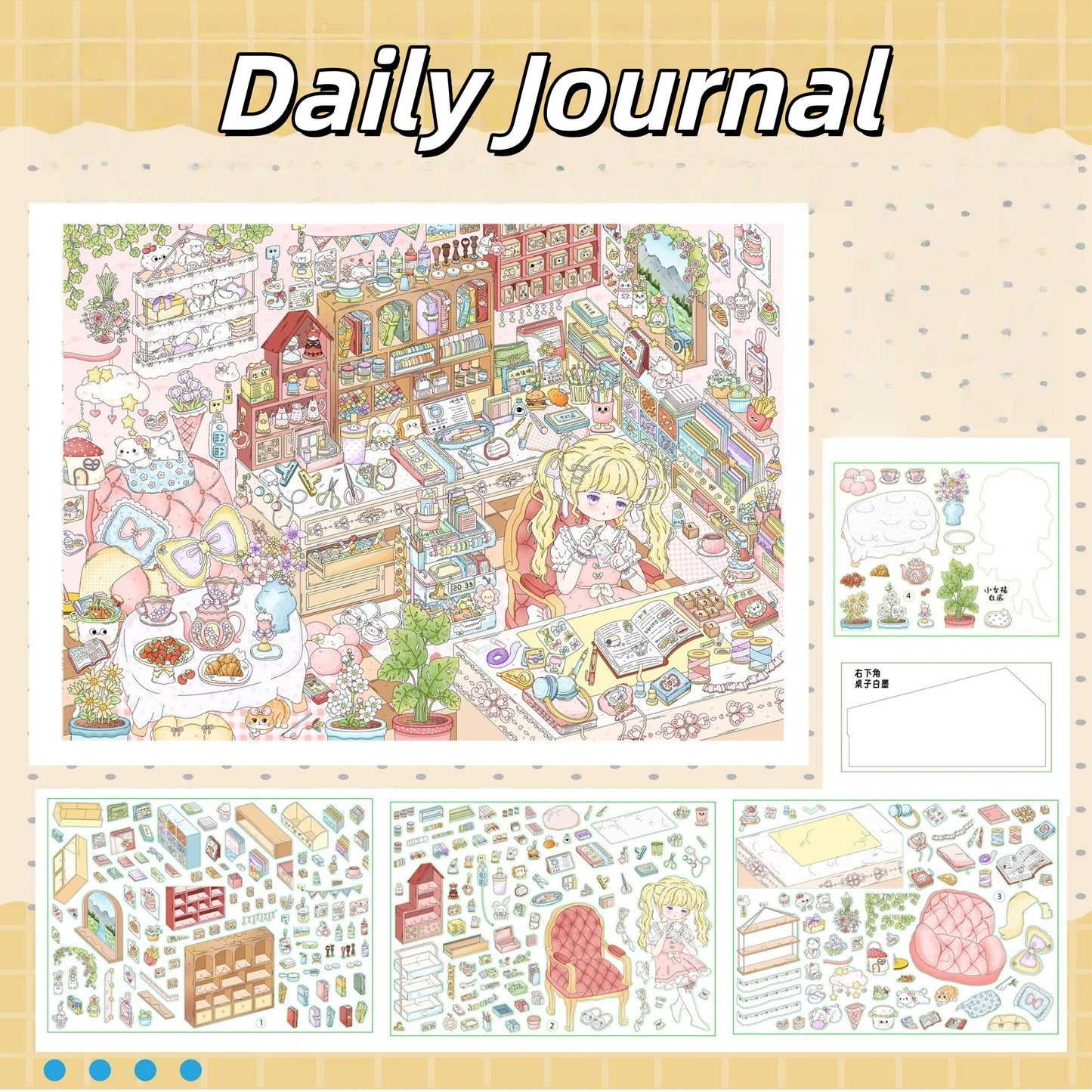 Love Pages 3D Sticker | 4 Cute Miniature Scenes