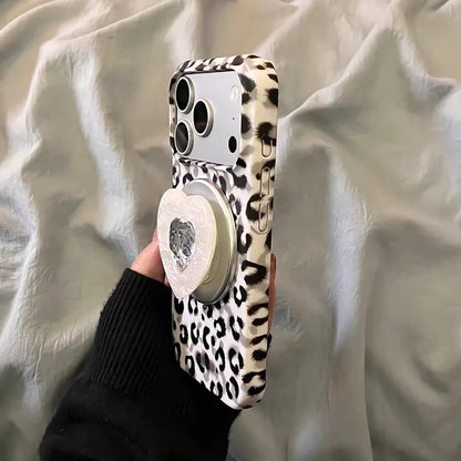Vintage Black Leopard Print Heart Magnetic Stand Acrylic Phone Case